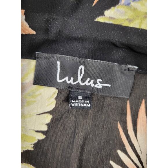 Lulus Oversized Black Sheer Swim Cover Up Button Front Tropical Palms Small - Picture 3 of 4